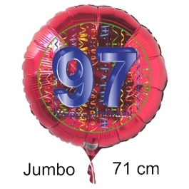 Großer Zahl 97 Luftballon aus Folie zum 97. Geburtstag, 71 cm, Rot/Blau, heliumgefüllt