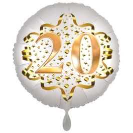 Satin Weiß/Gold Zahl 20 Luftballon aus Folie zum 20. Geburtstag, 45 cm, Satin Luxe