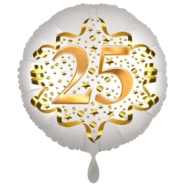 Satin Weiß/Gold Zahl 25 Luftballon aus Folie zum 20. Geburtstag, 45 cm, Satin Luxe
