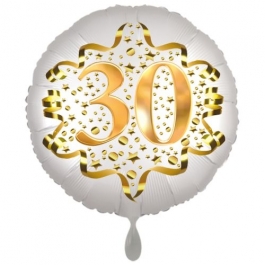 Satin Weiß/Gold Zahl 30 Luftballon aus Folie zum 20. Geburtstag, 45 cm, Satin Luxe, heliumgefüllt
