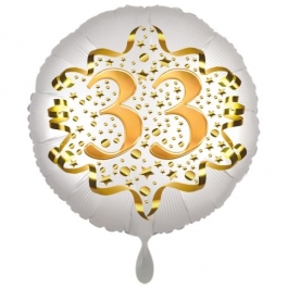 Satin Weiß/Gold Zahl 33 Luftballon aus Folie zum 20. Geburtstag, 45 cm, Satin Luxe, heliumgefüllt