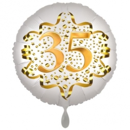 Satin Weiß/Gold Zahl 35 Luftballon aus Folie zum 20. Geburtstag, 45 cm, Satin Luxe, heliumgefüllt