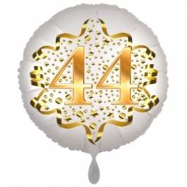 Satin Weiß/Gold Zahl 44 Luftballon aus Folie zum 20. Geburtstag, 45 cm, Satin Luxe, heliumgefüllt