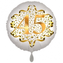 Satin Weiß/Gold Zahl 45 Luftballon aus Folie zum 20. Geburtstag, 45 cm, Satin Luxe, heliumgefüllt