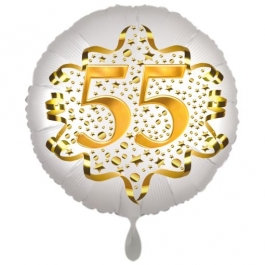 Satin Weiß/Gold Zahl 55 Luftballon aus Folie zum 20. Geburtstag, 45 cm, Satin Luxe, heliumgefüllt