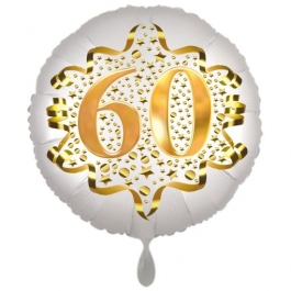 Satin Weiß/Gold Zahl 60 Luftballon aus Folie zum 20. Geburtstag, 45 cm, Satin Luxe, heliumgefüllt