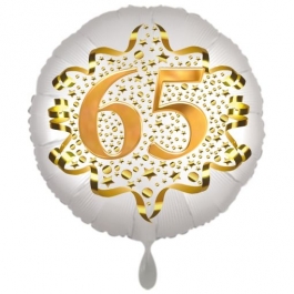 Satin Weiß/Gold Zahl 65 Luftballon aus Folie zum 20. Geburtstag, 45 cm, Satin Luxe, heliumgefüllt