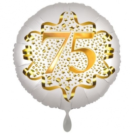 Satin Weiß/Gold Zahl 75 Luftballon aus Folie zum 20. Geburtstag, 45 cm, Satin Luxe, heliumgefüllt