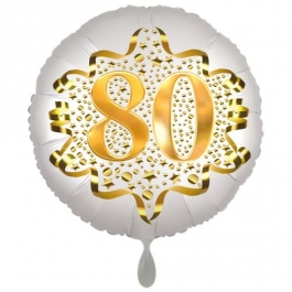 Satin Weiß/Gold Zahl 80 Luftballon aus Folie zum 20. Geburtstag, 45 cm, Satin Luxe, heliumgefüllt
