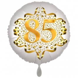 Satin Weiß/Gold Zahl 85 Luftballon aus Folie zum 20. Geburtstag, 45 cm, Satin Luxe, heliumgefüllt