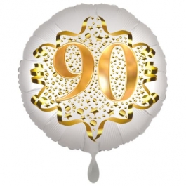 Satin Weiß/Gold Zahl 90 Luftballon aus Folie zum 20. Geburtstag, 45 cm, Satin Luxe, heliumgefüllt