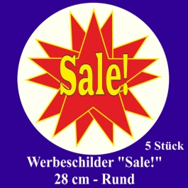 Werbeschilder "Sale!" 5 Stück, rund, 28 cm