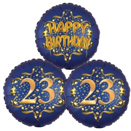 Satin Navy & Gold 23 Happy Birthday, Luftballons aus Folie zum 23. Geburtstag, inklusive Helium