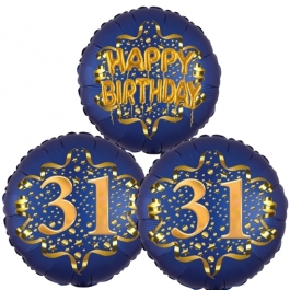 Satin Navy & Gold 31 Happy Birthday, Luftballons aus Folie zum 31. Geburtstag, inklusive Helium