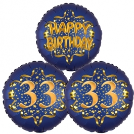 Satin Navy & Gold 33 Happy Birthday, Luftballons aus Folie zum 33. Geburtstag, inklusive Helium