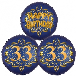 Satin Navy & Gold 33 Happy Birthday, Luftballons aus Folie zum 33. Geburtstag, inklusive Helium