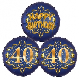 Satin Navy & Gold 40 Happy Birthday, Luftballons aus Folie zum 40. Geburtstag, inklusive Helium