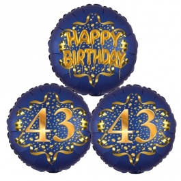 Satin Navy & Gold 43 Happy Birthday, Luftballons aus Folie zum 43. Geburtstag, inklusive Helium