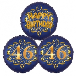 Satin Navy & Gold 46 Happy Birthday, Luftballons aus Folie zum 46. Geburtstag, inklusive Helium