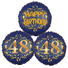 Satin Navy & Gold 48 Happy Birthday, Luftballons aus Folie zum 48. Geburtstag, inklusive Helium