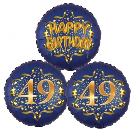 Satin Navy & Gold 49 Happy Birthday, Luftballons aus Folie zum 49. Geburtstag, inklusive Helium