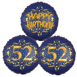 Satin Navy & Gold 52 Happy Birthday, Luftballons aus Folie zum 52. Geburtstag, inklusive Helium