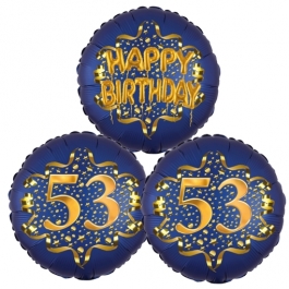 Satin Navy & Gold 53 Happy Birthday, Luftballons aus Folie zum 53. Geburtstag, inklusive Helium