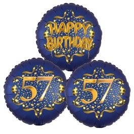 Satin Navy & Gold 57 Happy Birthday, Luftballons aus Folie zum 57. Geburtstag, inklusive Helium