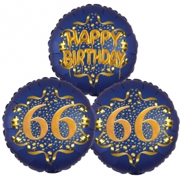 Satin Navy & Gold 66 Happy Birthday, Luftballons aus Folie zum 66. Geburtstag, inklusive Helium