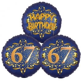 Satin Navy & Gold 67 Happy Birthday, Luftballons aus Folie zum 67. Geburtstag, inklusive Helium