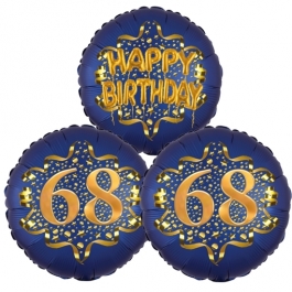 Satin Navy & Gold 68 Happy Birthday, Luftballons aus Folie zum 68. Geburtstag, inklusive Helium