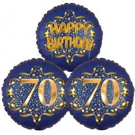 Satin Navy & Gold 70 Happy Birthday, Luftballons aus Folie zum 70. Geburtstag, inklusive Helium