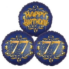 Satin Navy & Gold 77 Happy Birthday, Luftballons aus Folie zum 77. Geburtstag, inklusive Helium