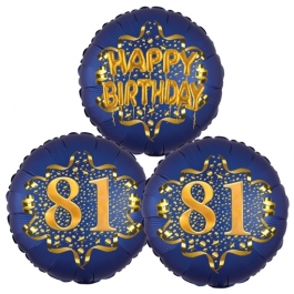 Satin Navy & Gold 81 Happy Birthday, Luftballons aus Folie zum 81. Geburtstag, inklusive Helium