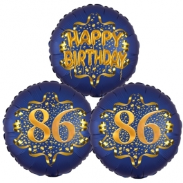 Satin Navy & Gold 86 Happy Birthday, Luftballons aus Folie zum 86. Geburtstag, inklusive Helium