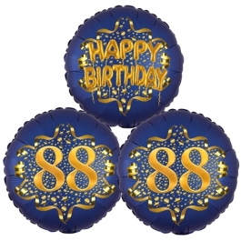 Satin Navy & Gold 88 Happy Birthday, Luftballons aus Folie zum 88. Geburtstag, inklusive Helium