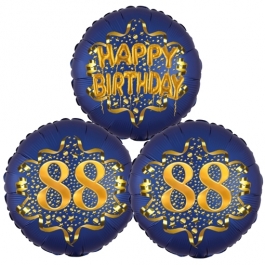 Satin Navy & Gold 88 Happy Birthday, Luftballons aus Folie zum 88. Geburtstag, inklusive Helium