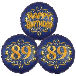Satin Navy & Gold 89 Happy Birthday, Luftballons aus Folie zum 89. Geburtstag, inklusive Helium