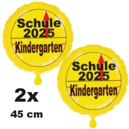 2 Luftballons aus Folie, Verkehrschild, gelb Schule 2025 - Kindergarten