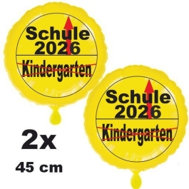 2 Luftballons aus Folie, Verkehrschild, gelb Schule 2026 - Kindergarten