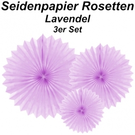 Große Seidenpapier Rosetten, lavendel, 3 Stück-Set