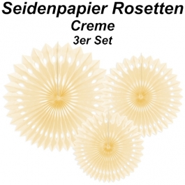 Stilvolle Seidenpapier Rosetten, creme, 3 Stück-Set