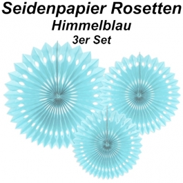 Stilvolle Seidenpapier Rosetten, himmelblau, 3 Stück-Set