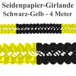 Seidenpapier-Girlande Schwarz-Gelb, 4 Meter