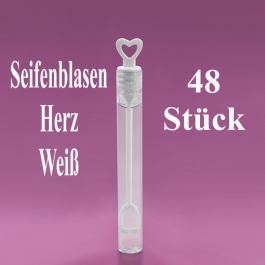 Seifenblasen Hochzeit, Wedding Bubbles Herz weiß, 48 Stück