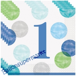 1st Birthday Blue Dots, 16 Servietten zum 1. Kindergeburtstag