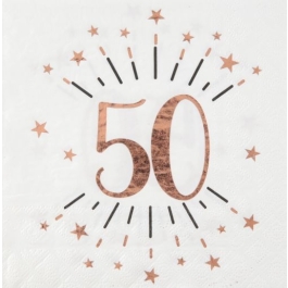 Servietten Rosegold  Sparkling 50 zum 50. Geburtstag, 10 Stück