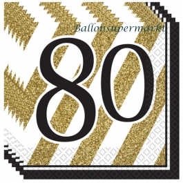 Servietten Black and Gold 80, zum 80. Geburtstag