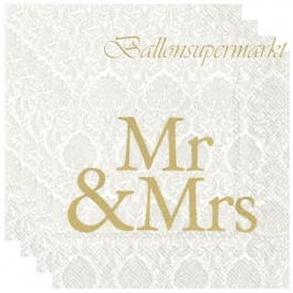 Servietten zur Hochzeit, Mr & Mrs, gold