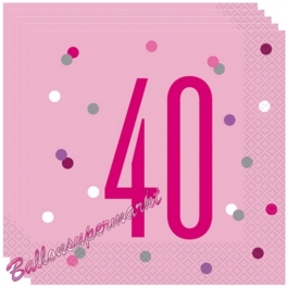 Servietten Pink & Silver Glitz 40 zum 40. Geburtstag